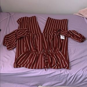 maroon and white jumpsuit